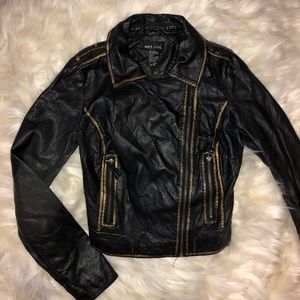 Women’s Black and Gold Leather Faux Leather Jacket
